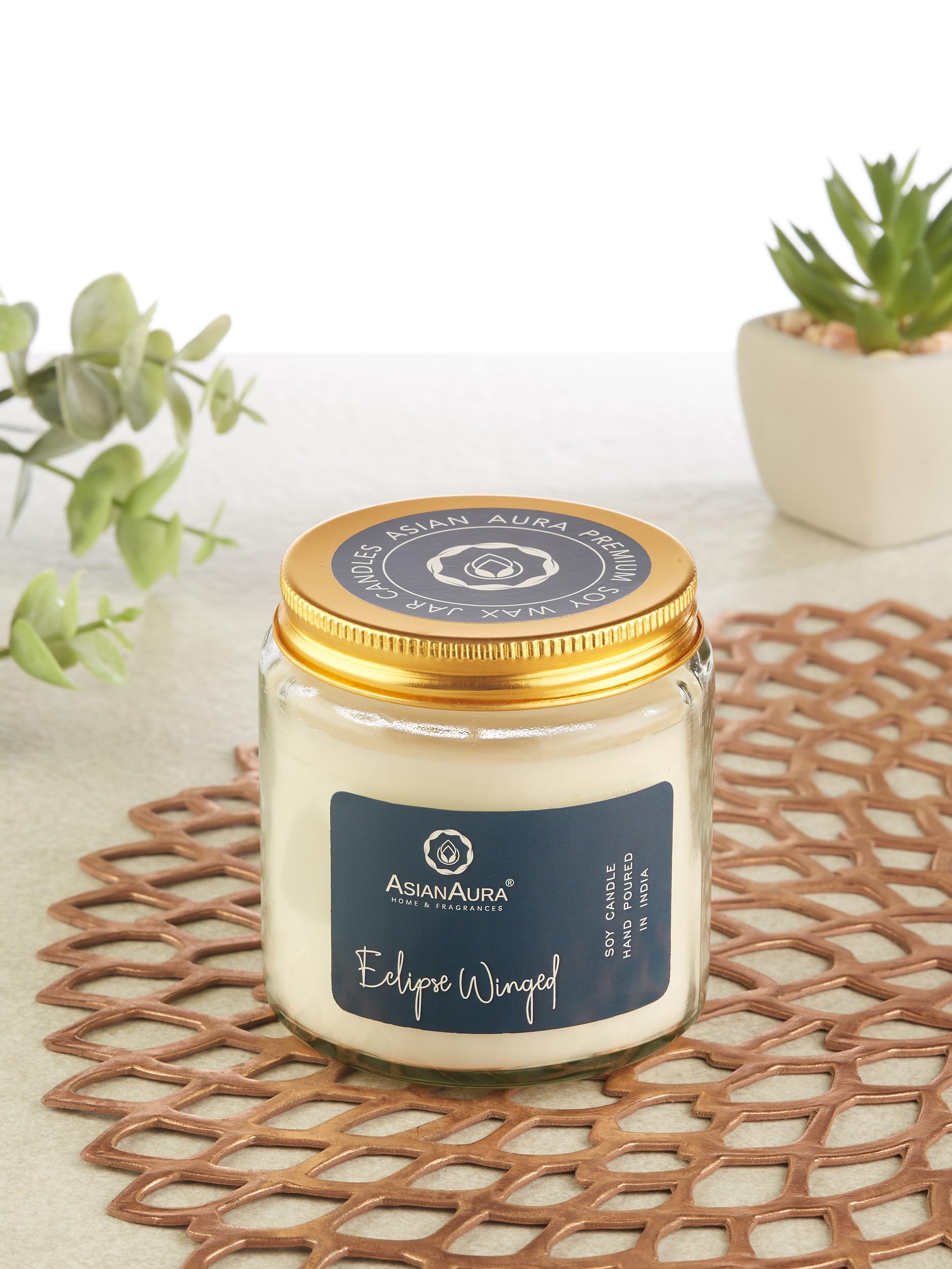 Asian Aura Scented Glass Jar Candle - 450g (Gross Wt.) - Eclipse Winged |36 Hours Burn Time |Smoke-Free Aroma Candle for Home Fr